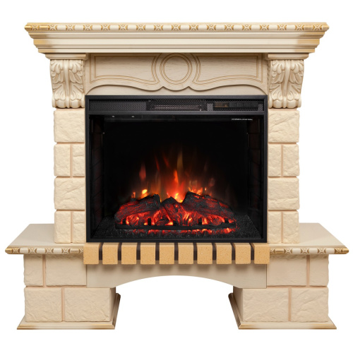 Электрокамин RealFlame Bolero WT белый дуб с золотой патиной с очагом Sparta 25,5 LED