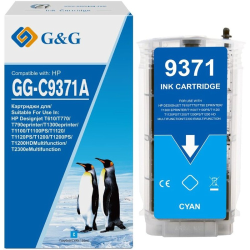 Картридж струйный G&G GG-C9371A голубой (130мл) для HP HP Designjet T610, T770, T790eprinter, T1300eprinter, T1100, T1100PS, T1120, T1120PS, T1200, T1