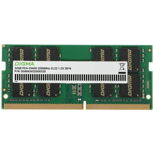 ОЗУ Digma DGMAS43200032D DDR4 32GB 3200MHzRTL PC4-25600 CL22 SO-DIMM 260-pin 1.2В dual rank Ret