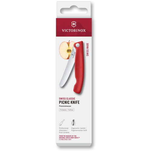 Нож кухонный Victorinox Swiss Classic 6.7831.FC1 стальной столовый лезв.110мм серрейт. заточка красный карт.коробка