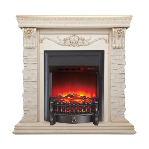 Электрокамин RealFlame Patricia WT белый дуб с золотой патиной с очагом Fobos Lux Black RC