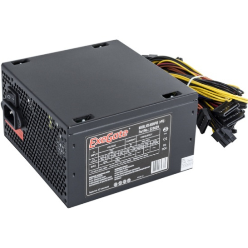 Блок питания Exegate EX221639RUS 600NPXE(+PFC), ATX, black, 12cm fan, 24+(4+4)p, (6+2)p PCI-E, 3xSATA