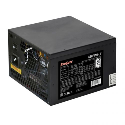 Блок питания Exegate EX282046RUS-S 650PPH-LT-S, RTL, 80+, ATX, black, APFC, 12cm, 24p, (4+4)p, 5xSATA, 3xIDE, с защитой от выдергивания