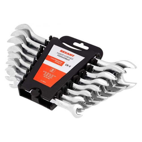 Набор ключей рожковых REXANT 12-5844 8-24мм, 8шт, CrV, зеркальное хромирование