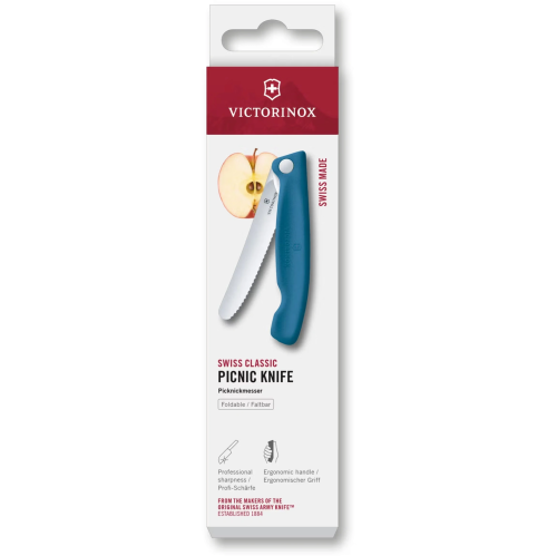 Нож кухонный Victorinox Swiss Classic 6.7832.FC1 стальной столовый лезв.110мм серрейт. заточка синий карт.коробка