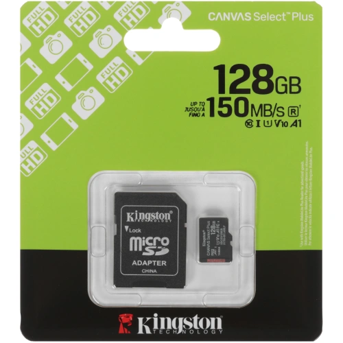 Карта памяти Kingston Canvas Select Plus SDCS3/128GB microSDXC 128GB V10 A1 + adapter