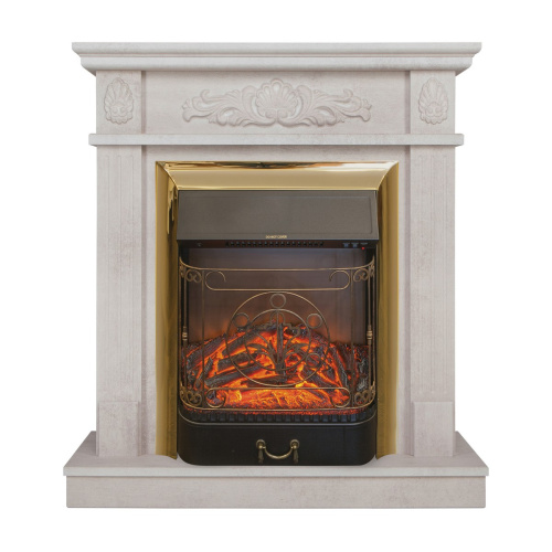 Электрокамин RealFlame Adelaida WT белый камень с очагом Majestic Lux Brass