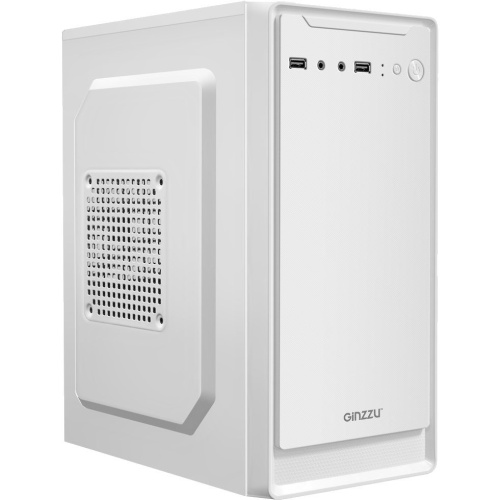 Корпус Ginzzu B185 White mATX,2xUSB2.0, белый,w/o PSU, w/o fan