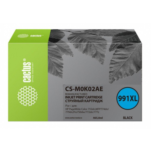 Картридж струйный Cactus 991XL CS-M0K02AE черный (465мл) для HP PageWide755dn;MFP774dn/779dn;Pro750dw/772dn