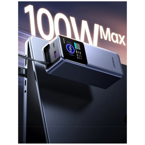 Внешний аккумулятор UGREEN PB726 (55987B) 165W Power Bank 20000mAh with Retractable Cable серый космос