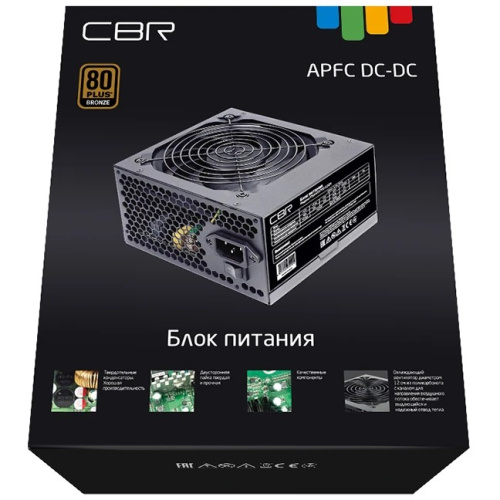 Блок питания CBR 400W (PSU-ATX400-12GM) ATX, 80+ Bronze, DC-DC, APFC, 0.6mm, 20+4pin, 12cm fan, 1.5м кабель питания, черный