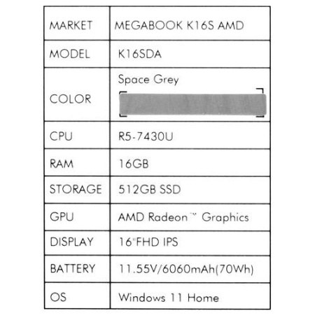 16" Ноутбук Tecno Megabook K16SDA серый
