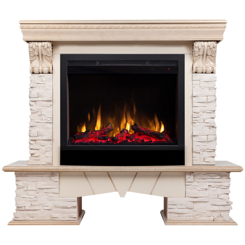 Электрокамин RealFlame Rockland Lux WT белый дуб с золотой патиной с очагом Saphir 25,5