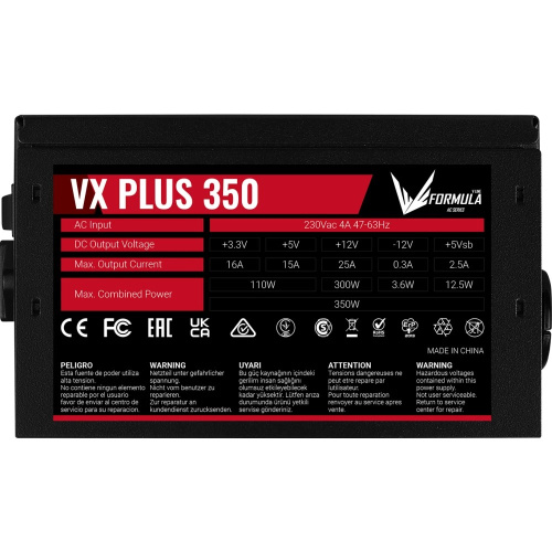 Блок питания FORMULA VX Plus 350 350W (4711401661610) (ATX, 20+4 pin, 2xSATA, 2хMolex, 1хFDD, 12cm fan)