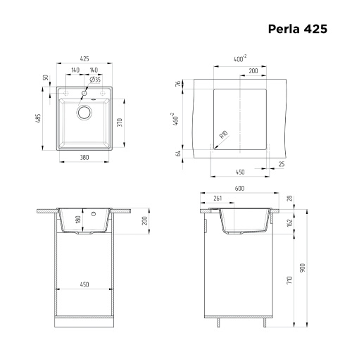 Кухонная мойка MAUNFELD Perla 425 MFQS-425B черный
