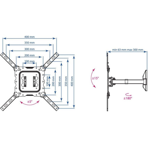 Кронштейн для телевизора Kromax DIX-17 черный 22"-55" до40кг поворот и наклон