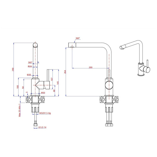 Смеситель для кухни GranFest 3651 мрамор, черный