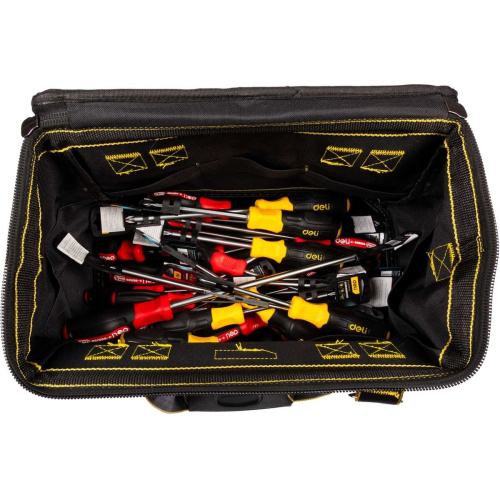 Сумка для инструментов каркасная с жестким пластиковым дном Deli DL586112 14 карманов, плечевой ремень, ткань Оксфорд 600D