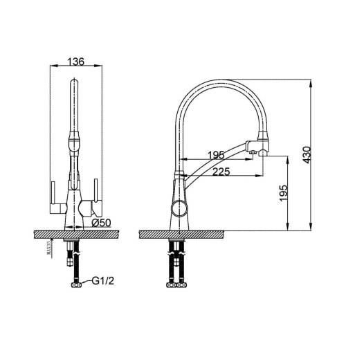 Смеситель для кухни LEMARK Comfort (LM3071C-Gray) с подключением к фильтру питьевой воды, хром