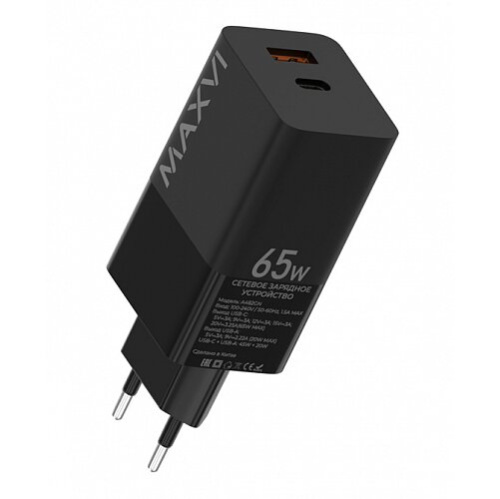 СЗУ Maxvi A482GN 65W, 1xUSB-A, 1xUSB-C, black