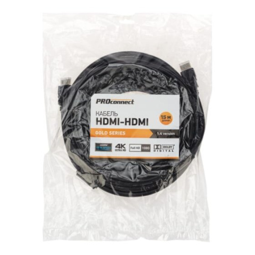 Шнур Proconnect 17-6209-6 HDMI-HDMI gold, 15m с фильтрами PE bag