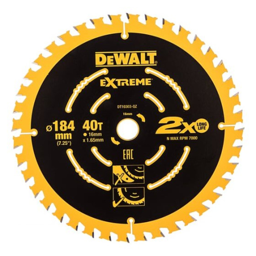Диск пильный DeWalt DT10303-QZ по лам./ДСП d-184мм d(посад.)-16мм (торцовочные пилы)