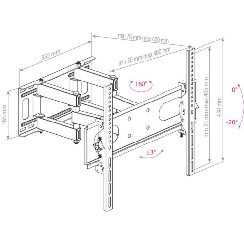 Кронштейн для телевизора Arm Media PT-16 черный 22"-65" до40кг поворотно-выдвижной и наклонный