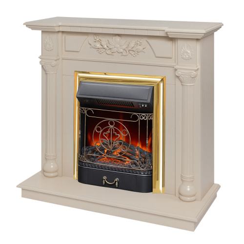 Электрокамин RealFlame Dacota WT белый дуб с очагом Majestic Lux Brass