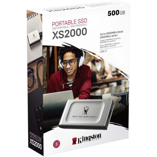 Внешний SSD Kingston XS2000 BOC (SXS2000/500GA) 500Gb (USB3.2 Gen2х2, Type-C, up to 2000/2000Mbs, 3D TLC, IP55, 70х33х14mm, 29g)