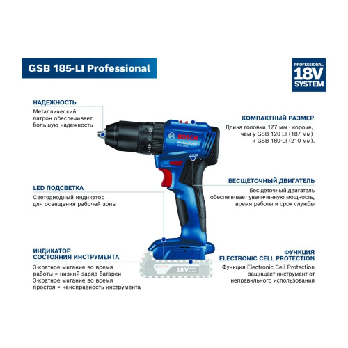 Дрель-шуруповерт Bosch GSB 185-LI (06019K3101)