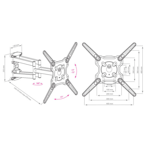 Кронштейн Kromax OPTIMA-407 серый 22"-65" макс.45кг поворот и наклон