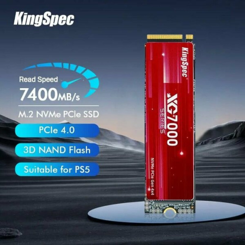 SSD KingSpec XG7000 Series (XG7000-2TB) 2.0Tb M.2 (PCI-E 4.0 x4, up to 7400/6600MBs, 3D TLC, 1200TBW, NVMe 1.4, 22х80mm, heat