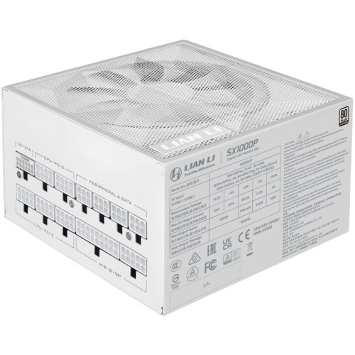 Блок питания Lian Li SX1000P (G9P.SX1000P.W000.RU) / White / ATX 3.1, 1000W, 80 Plus Platinum, PCIe 5.1, APFC, 120mm FDB Fan, Fully Modular