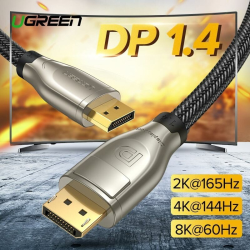 Кабель UGREEN DP112 60843 1.4 DP M/M Round Cable Zinc Alloy Shell with Braided 2m Black